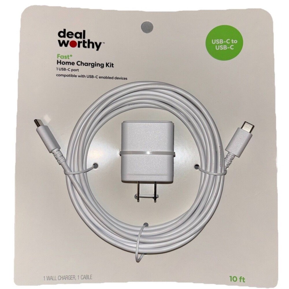 deal worthy Fast Charge Wall Charger + USB-C to USB-C Cable 10 ft White